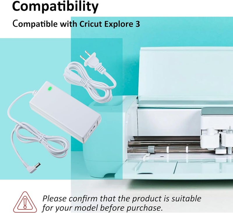 Enhon 24V Power Cord Replacement Compatible with Cricut Explore 3 Cutting Machine, 2.5A AC DC Power Adapter Replacement Cord with 90 Degree Connector Compatible with Cricut Explore 3, White - Image 3